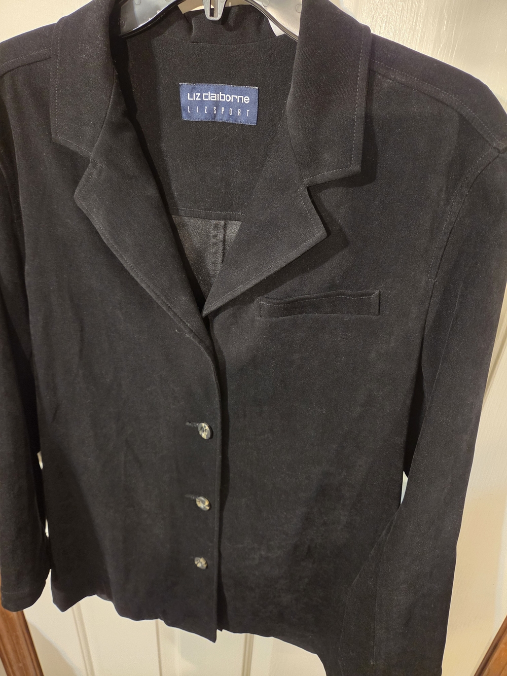 Liz Claiborne Black Button-Front Jacket Thin Suede Material